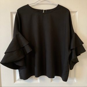 Black Ruffled Sleeve Blouse